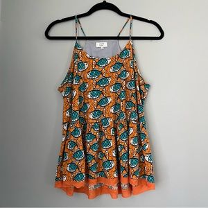 Crown & Ivy Orange Fish Print Tank Top Ruffle Size Medium